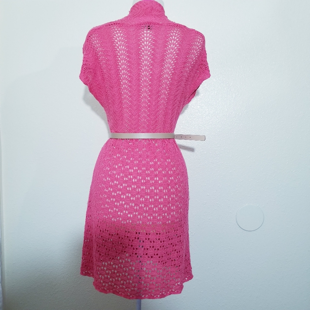 Open knit cardigan, perfect for layering, watermelon pink color - Picture 3 of 14